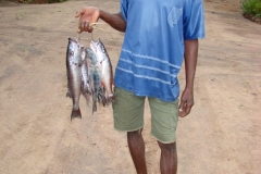 Ein Fischer bietet seinen Fang an.